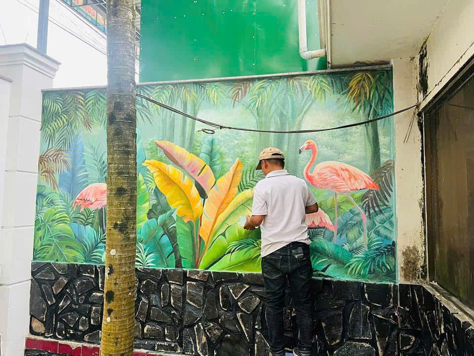 Vẽ tranh tường quán cafe hiện đại