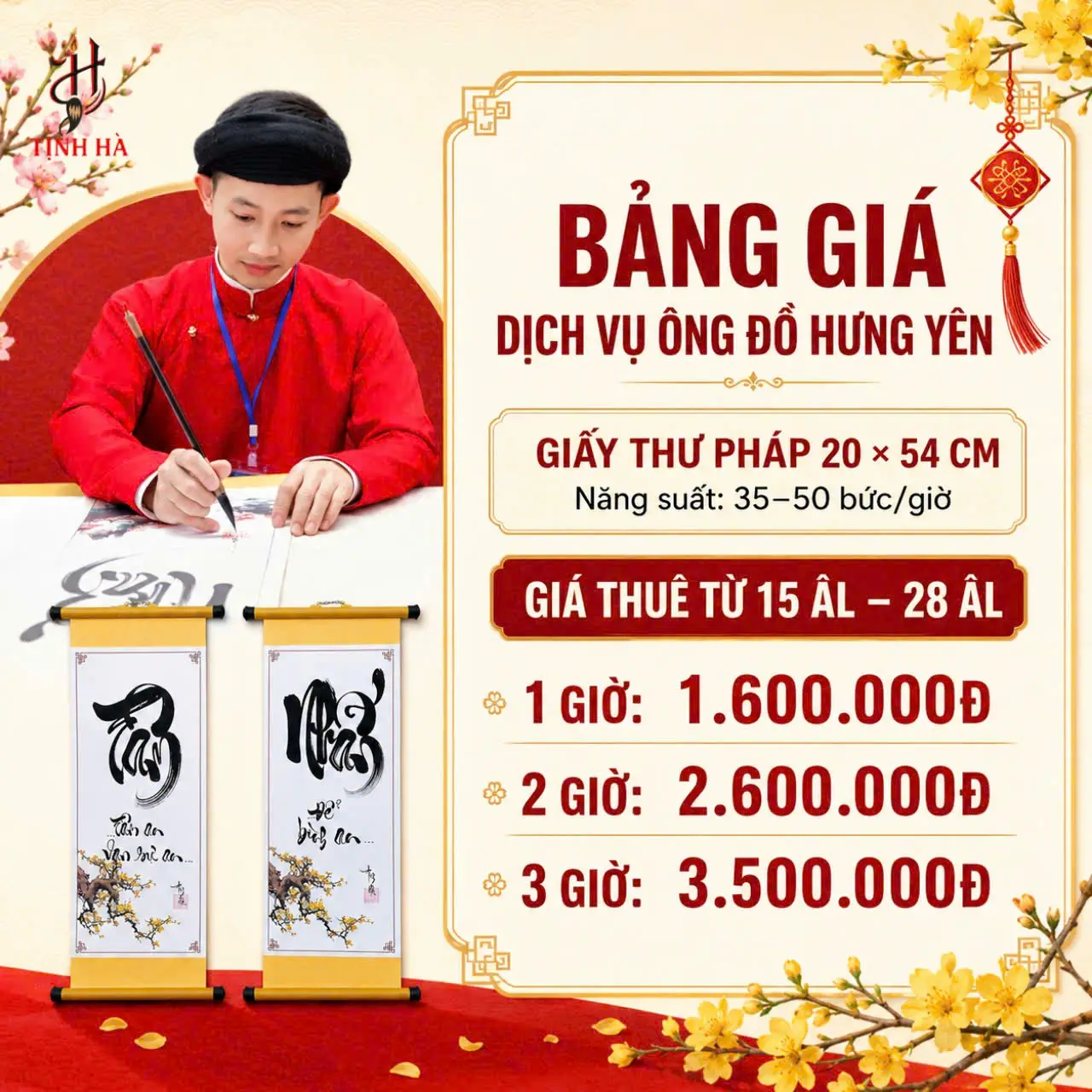 Bảng giá thuê ông đồ tại Hưng Yên từ 15 đến 28 tháng Chạp