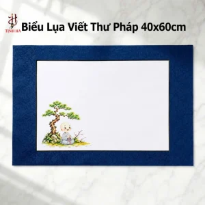 Biểu lụa viết thư pháp chú tiểu viền xanh