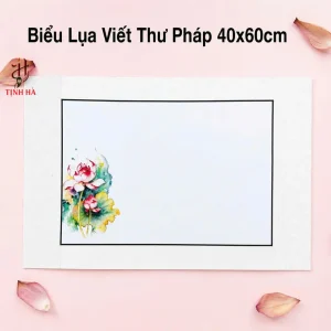 Biểu lụa thư pháp hoa sen viền trắng 40x60cm