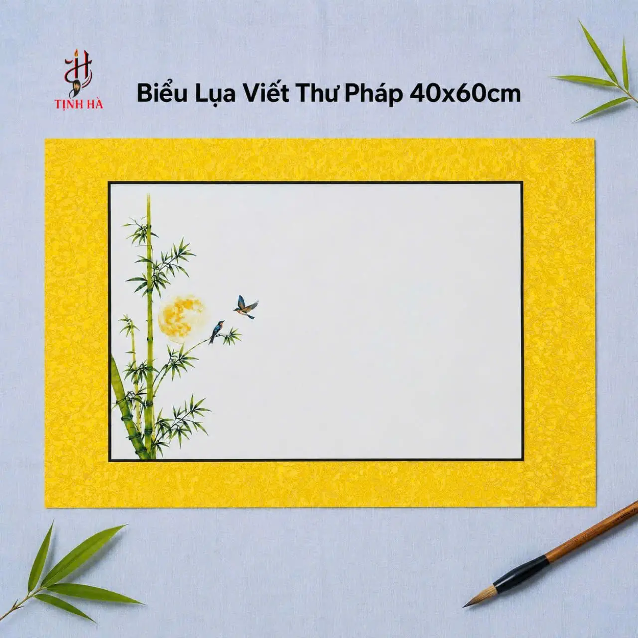 Biểu lụa viết thư pháp 40x60cm họa tiết trúc
