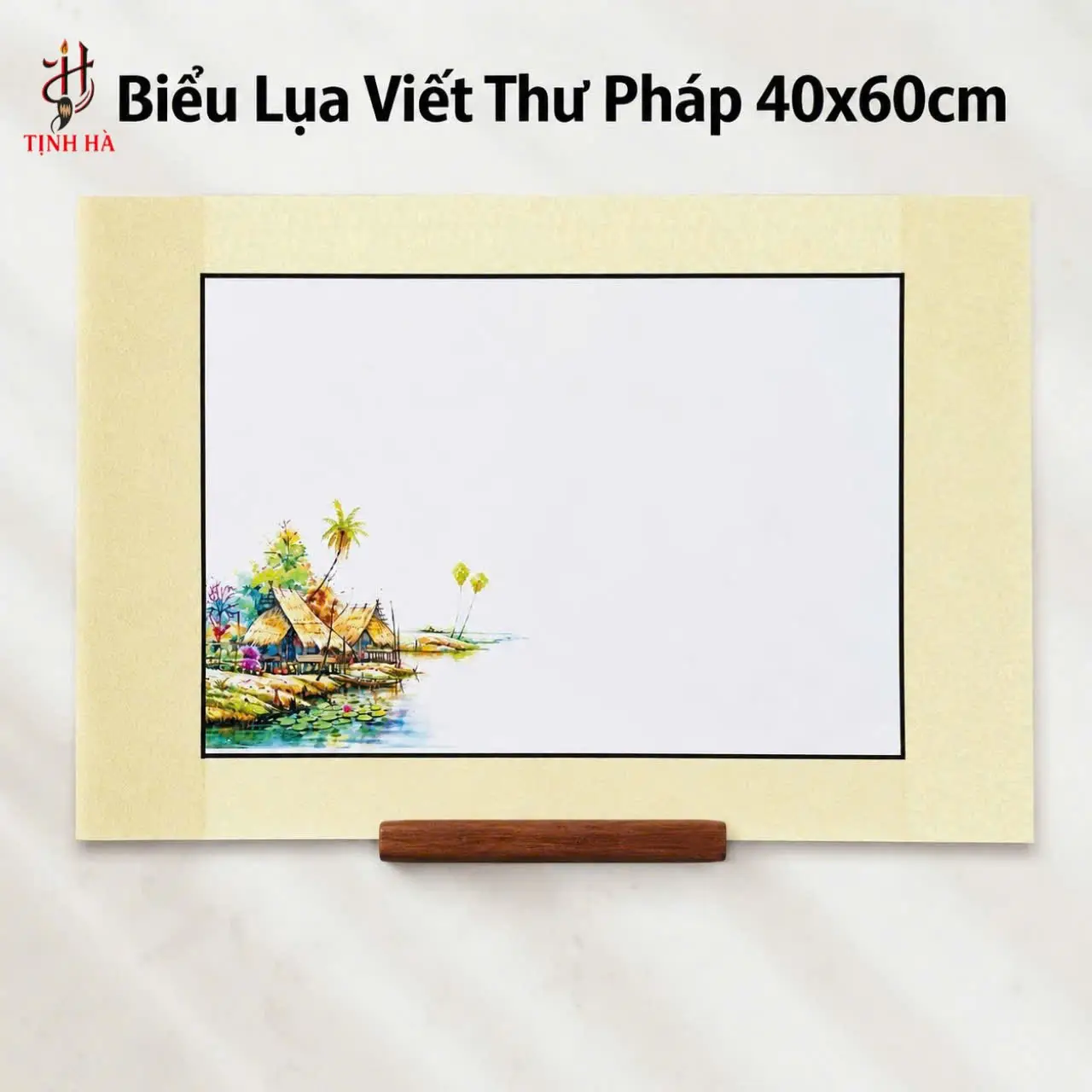 Biểu lụa viết thư pháp phong cảnh 40x60cm