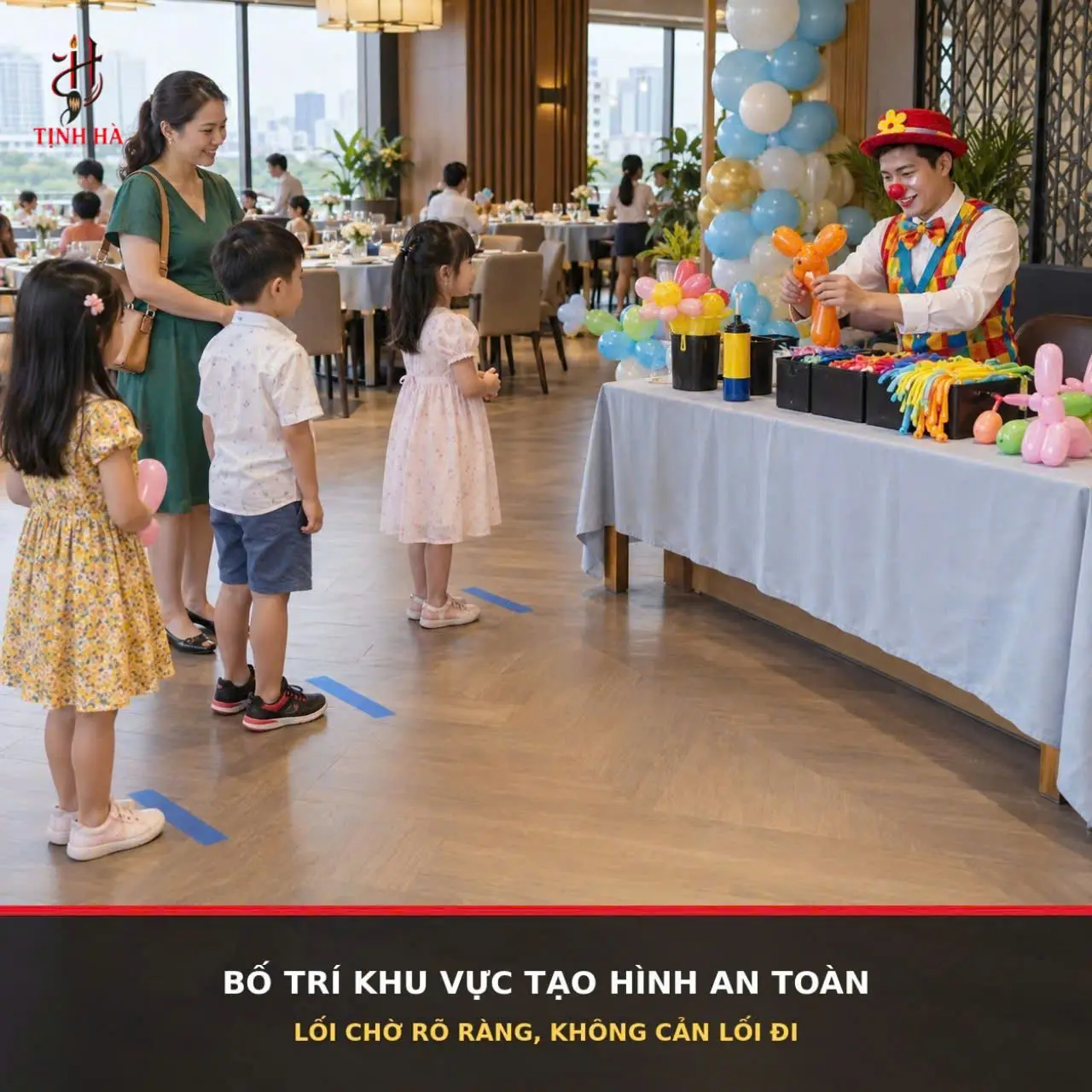 Bố trí khu vực chờ tạo hình bong bóng cho trẻ tại sự kiện