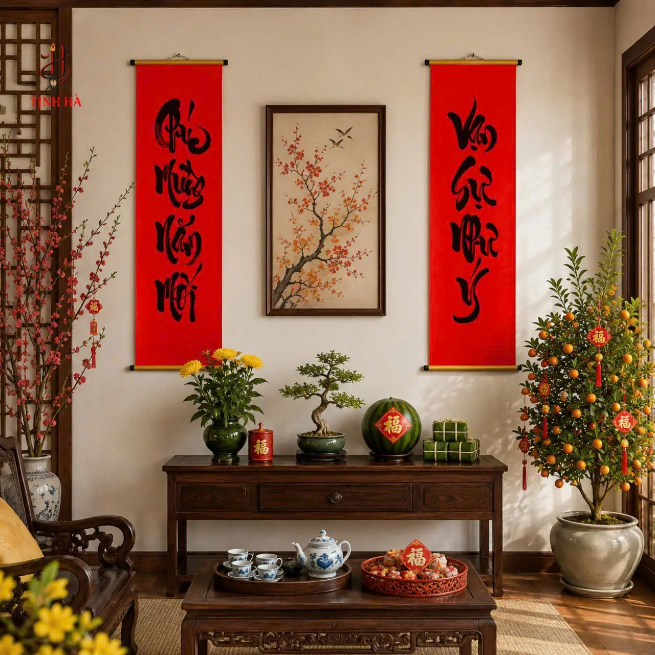Câu đối thư pháp treo trong dịp Tết cổ truyền