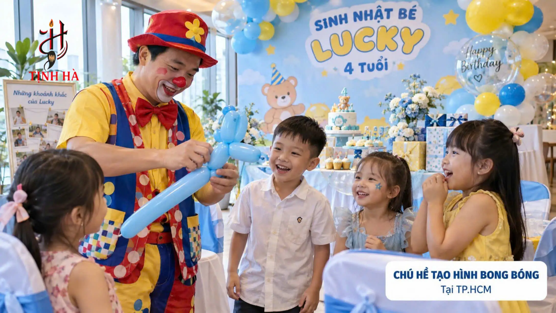 Chú hề tạo hình bong bóng cho bé tại tiệc sinh nhật TPHCM