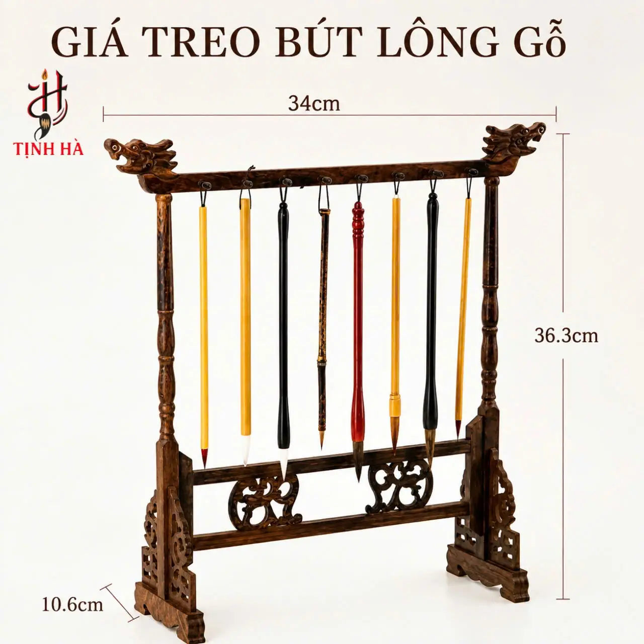 Giá treo bút lông gỗ 12 móc kích thước 34 x 36,3 cm