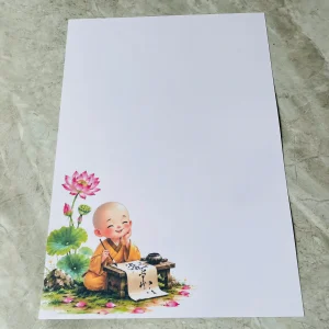 Giấy viết thư pháp A3 mẫu chú tiểu hoa sen