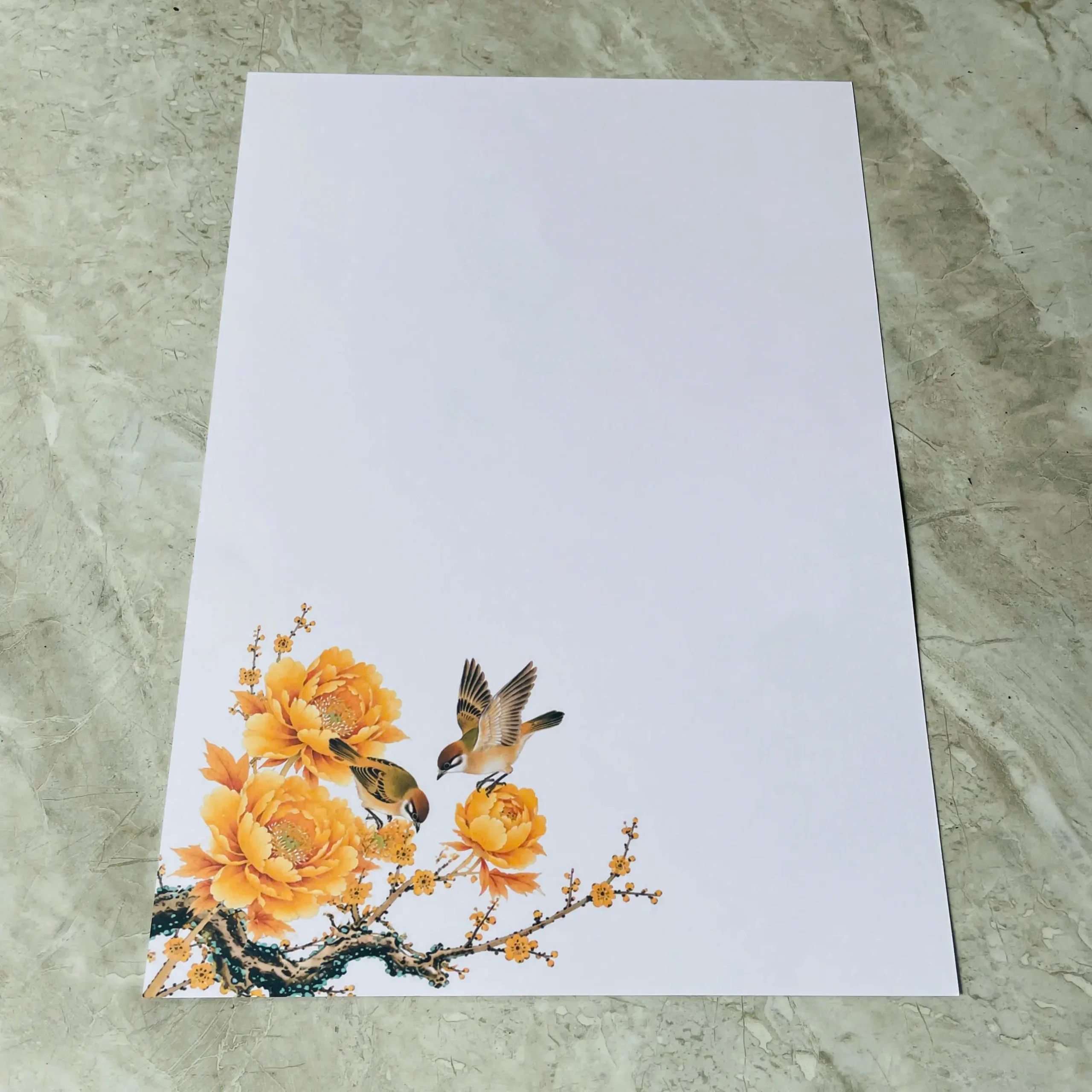 Giấy viết thư pháp A3 Offset 200gsm mẫu hoa mẫu đơn chim én Thư Pháp Tịnh Hà