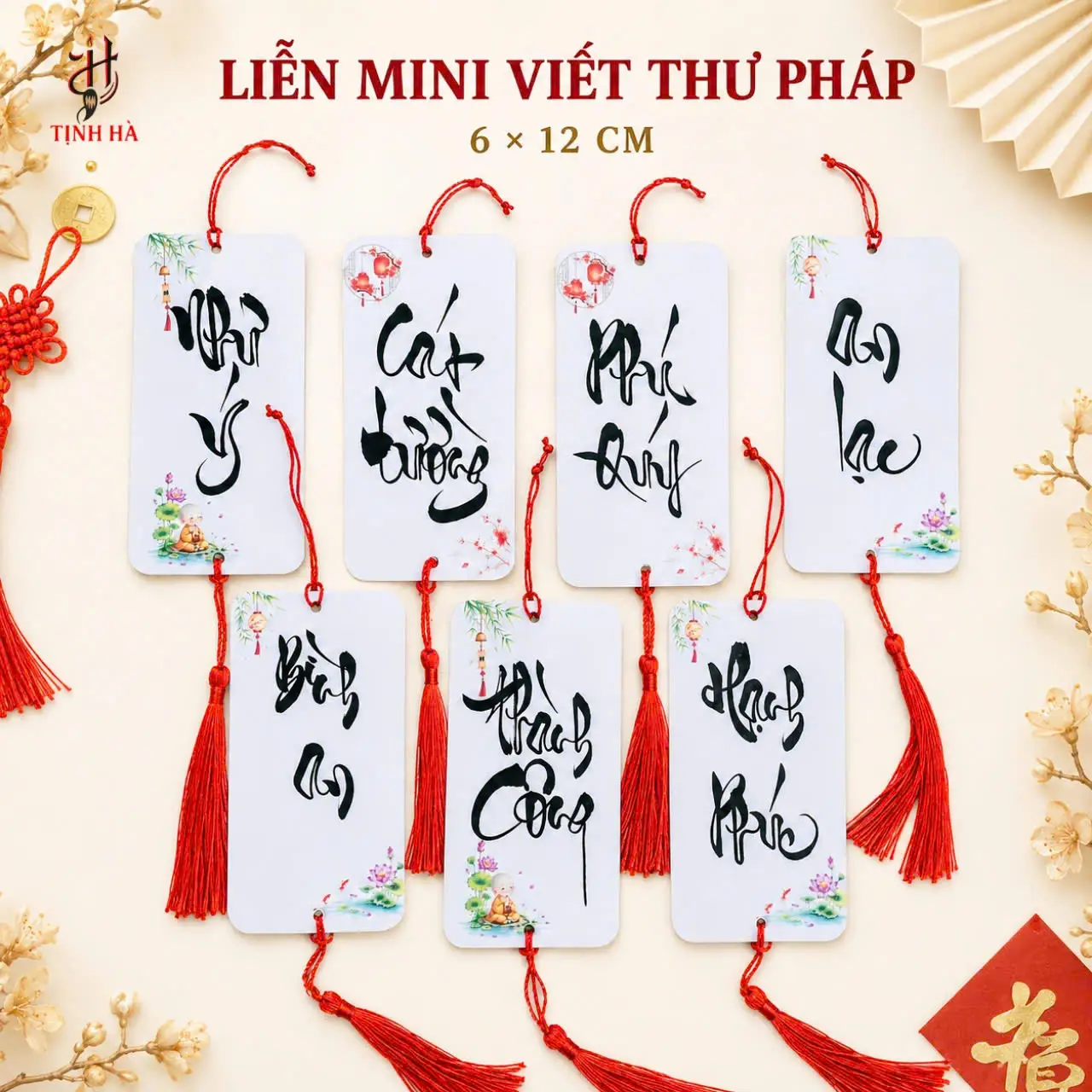 Liễn mini viết thư pháp 6x12cm dùng làm quà tặng sự kiện