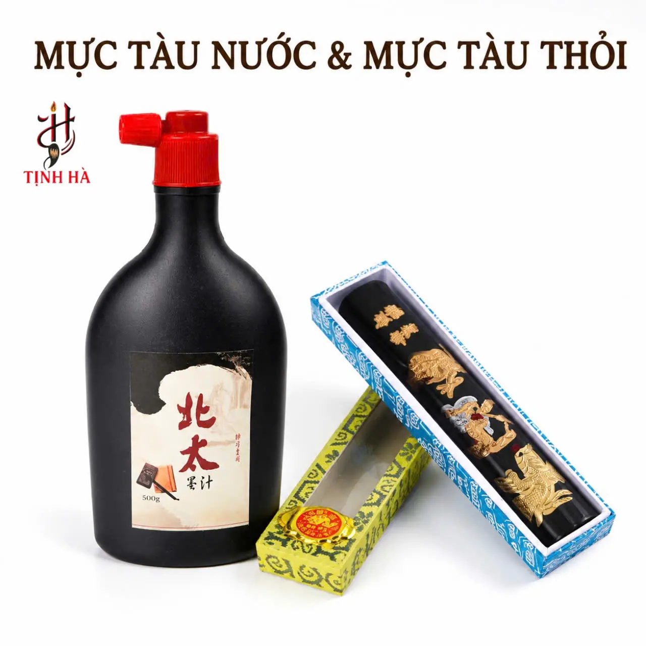 Mực tàu nước và mực tàu thỏi dùng viết thư pháp