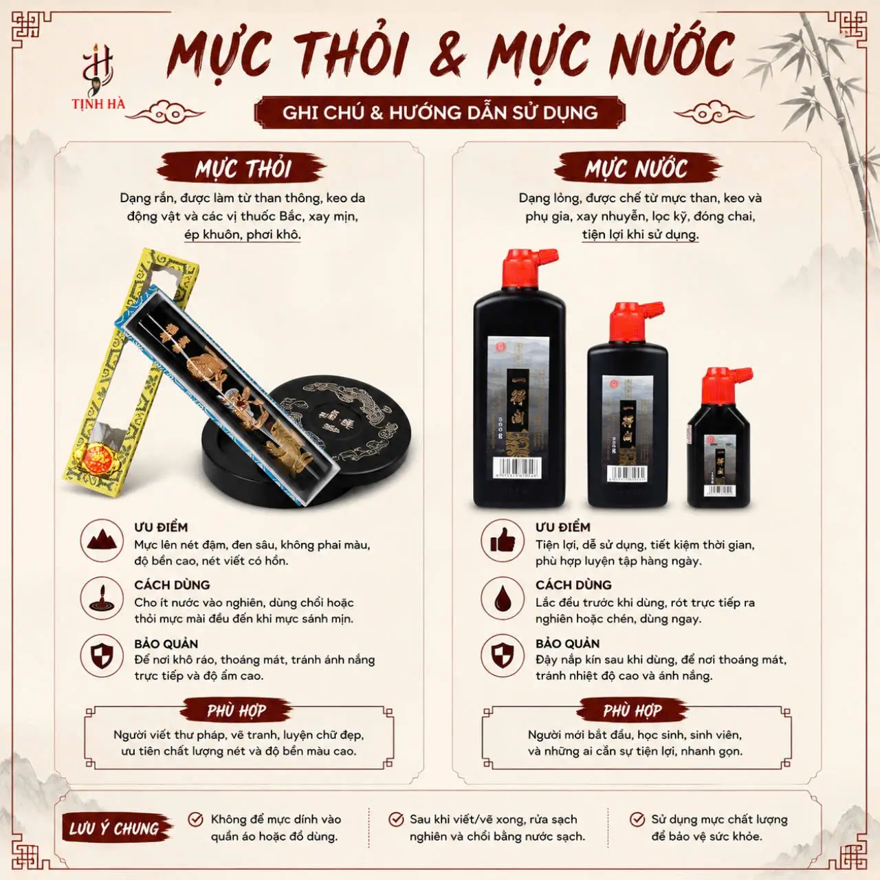 So sánh mực thỏi và mực nước trong thư pháp