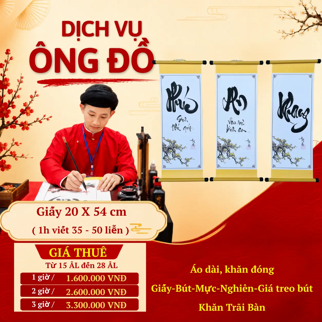 Ông đồ viết thư pháp trên giấy 20x54 cm tại Hà Nội