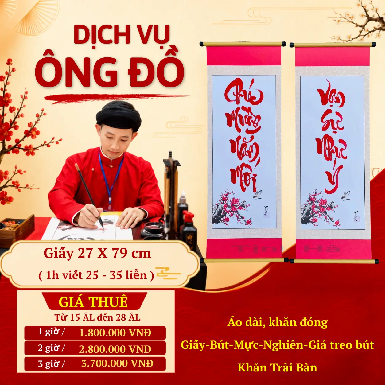 Dịch vụ ông đồ viết thư pháp giấy 27x79 cm tại Hà Nội