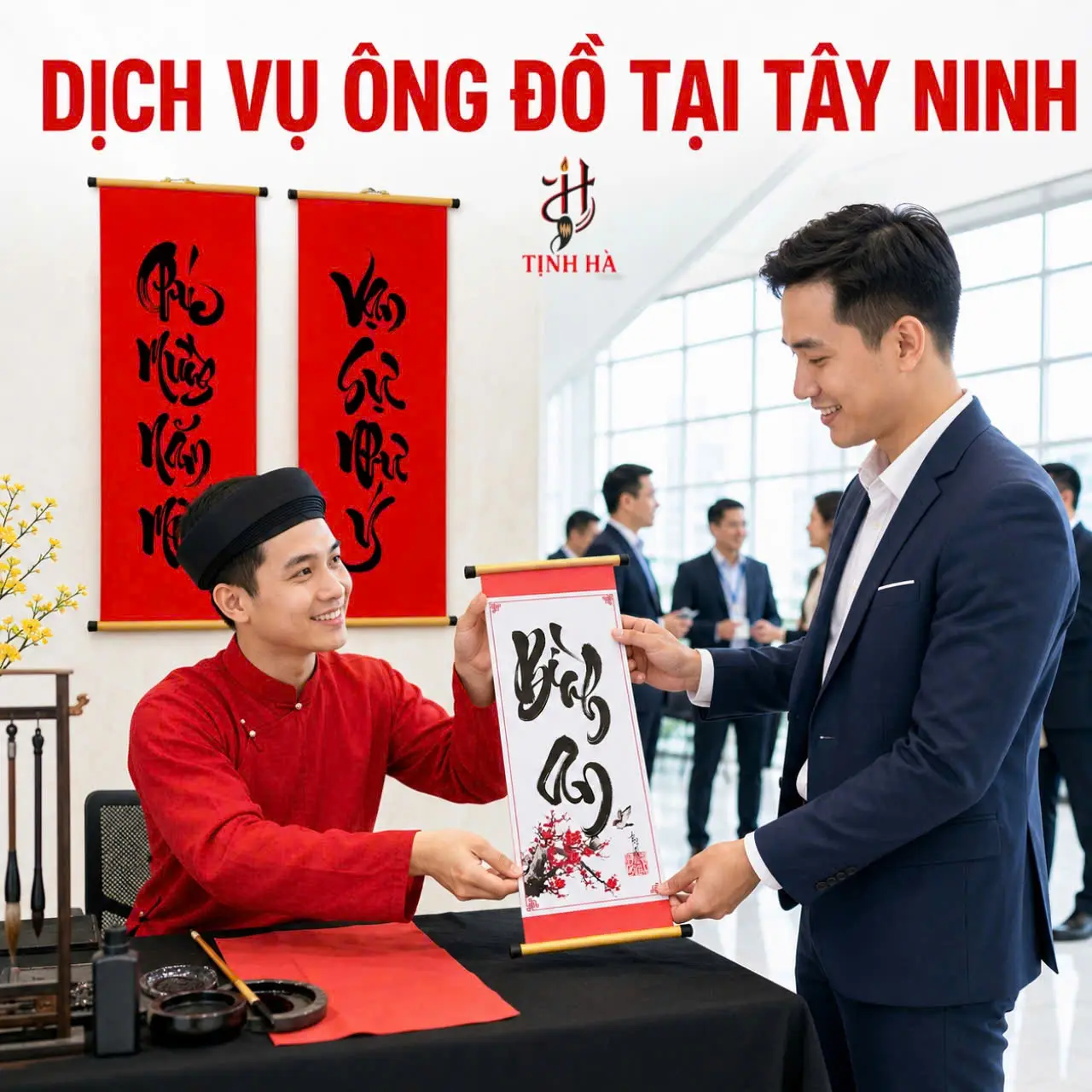 Ông đồ viết thư pháp tại sự kiện doanh nghiệp Tây Ninh