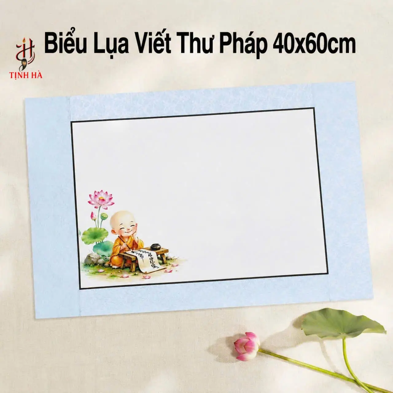 Phôi biểu lụa viết thư pháp họa tiết chú tiểu