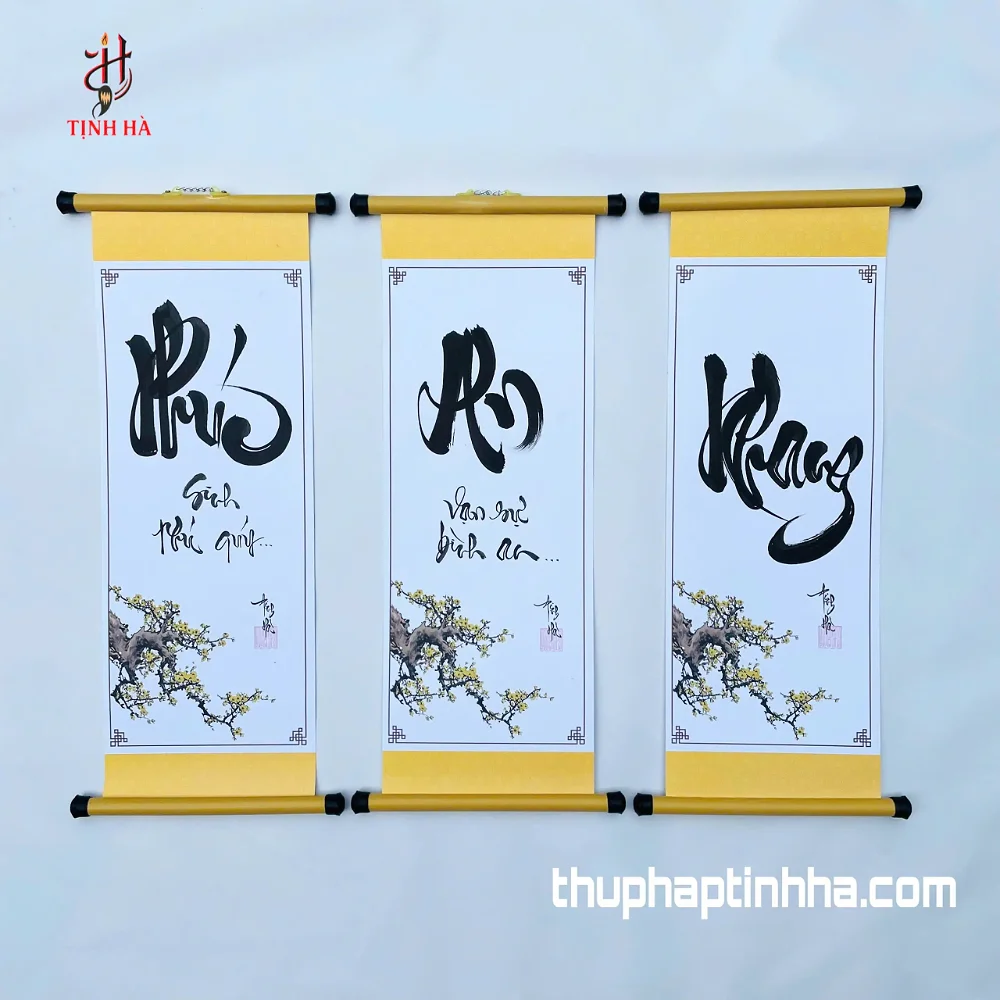 Bộ chữ thư pháp Phúc An Khang viết tay trên giấy biểu lụa của Thư Pháp Tịnh Hà