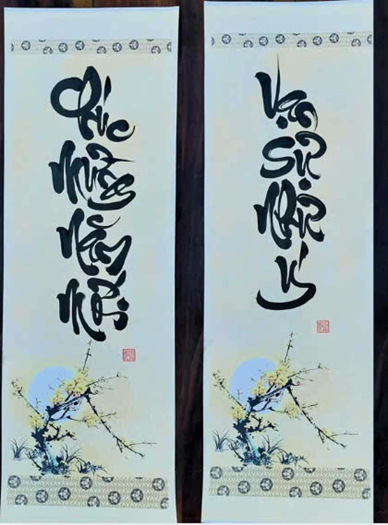 Câu đối Tết 4 chữ thư pháp