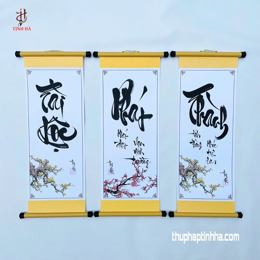 Bộ chữ thư pháp Tài Lộc Phát Thành treo dịp Tết Nguyên đán