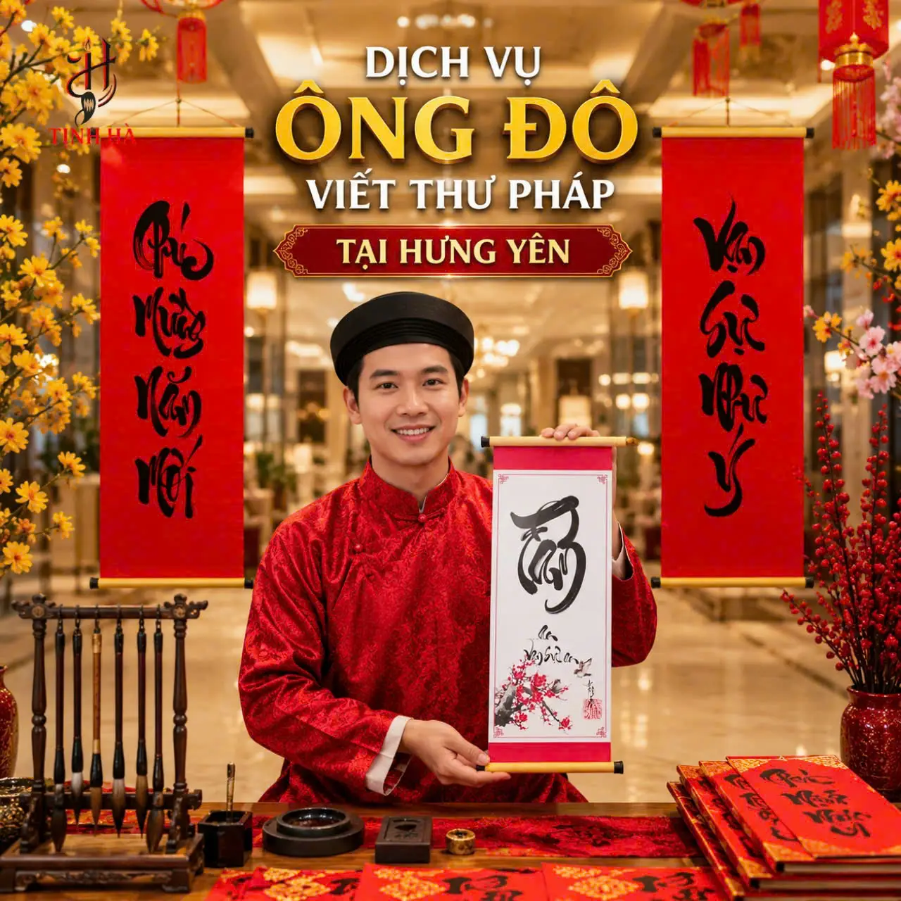 Thuê ông đồ tại Hưng Yên viết thư pháp tại sự kiện Tết
