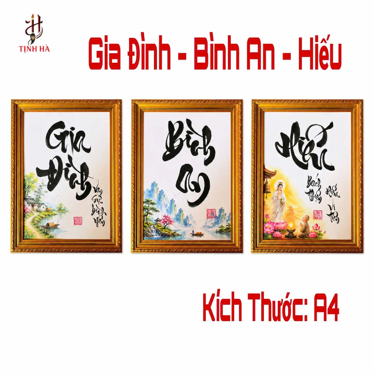 chữ Hiếu/Gia ĐìnhTranh thư pháp chữ Gia Đình, Bình An và Hiếu khổ A4