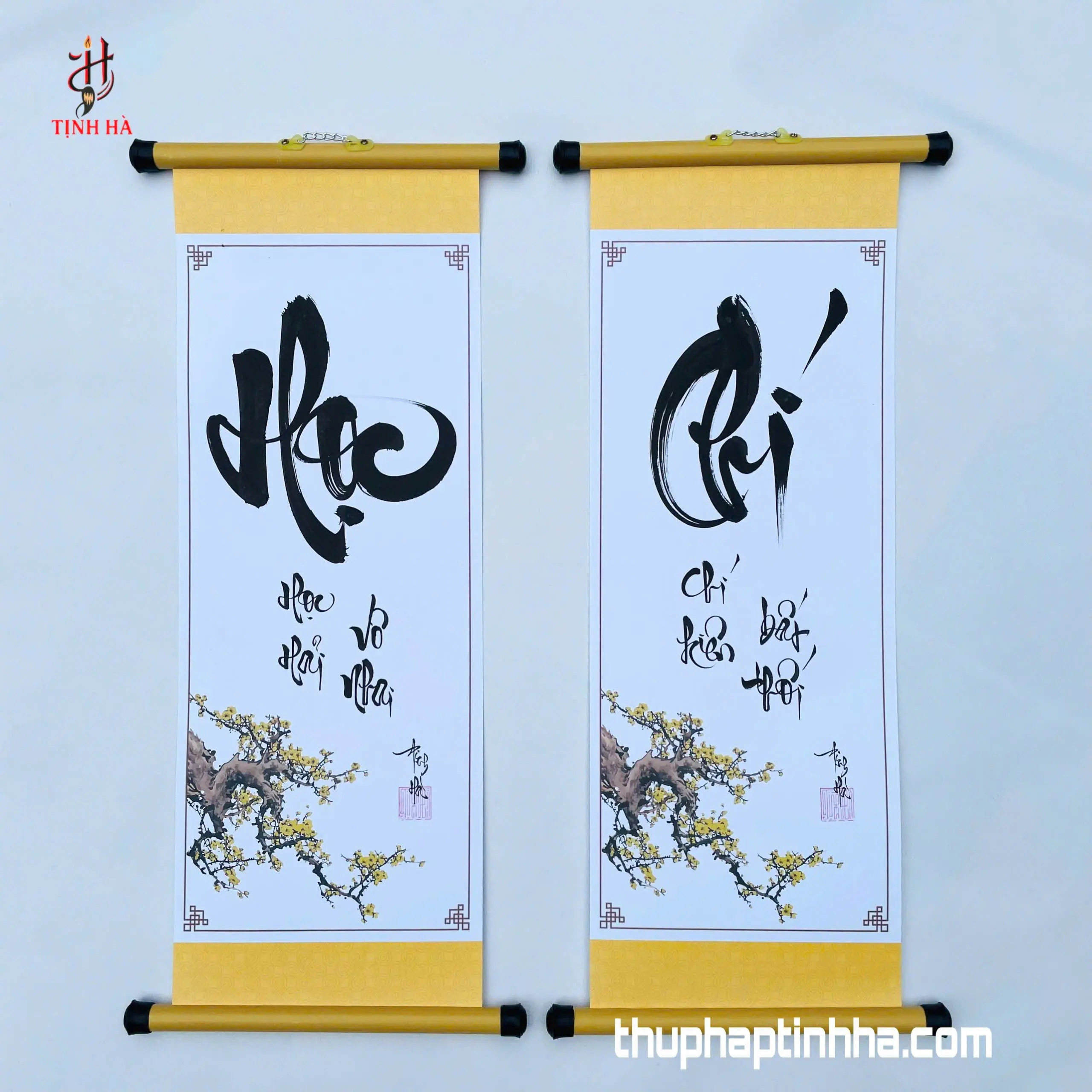 Tranh thư pháp chữ Học và Chí dạng tranh cuộn treo tường