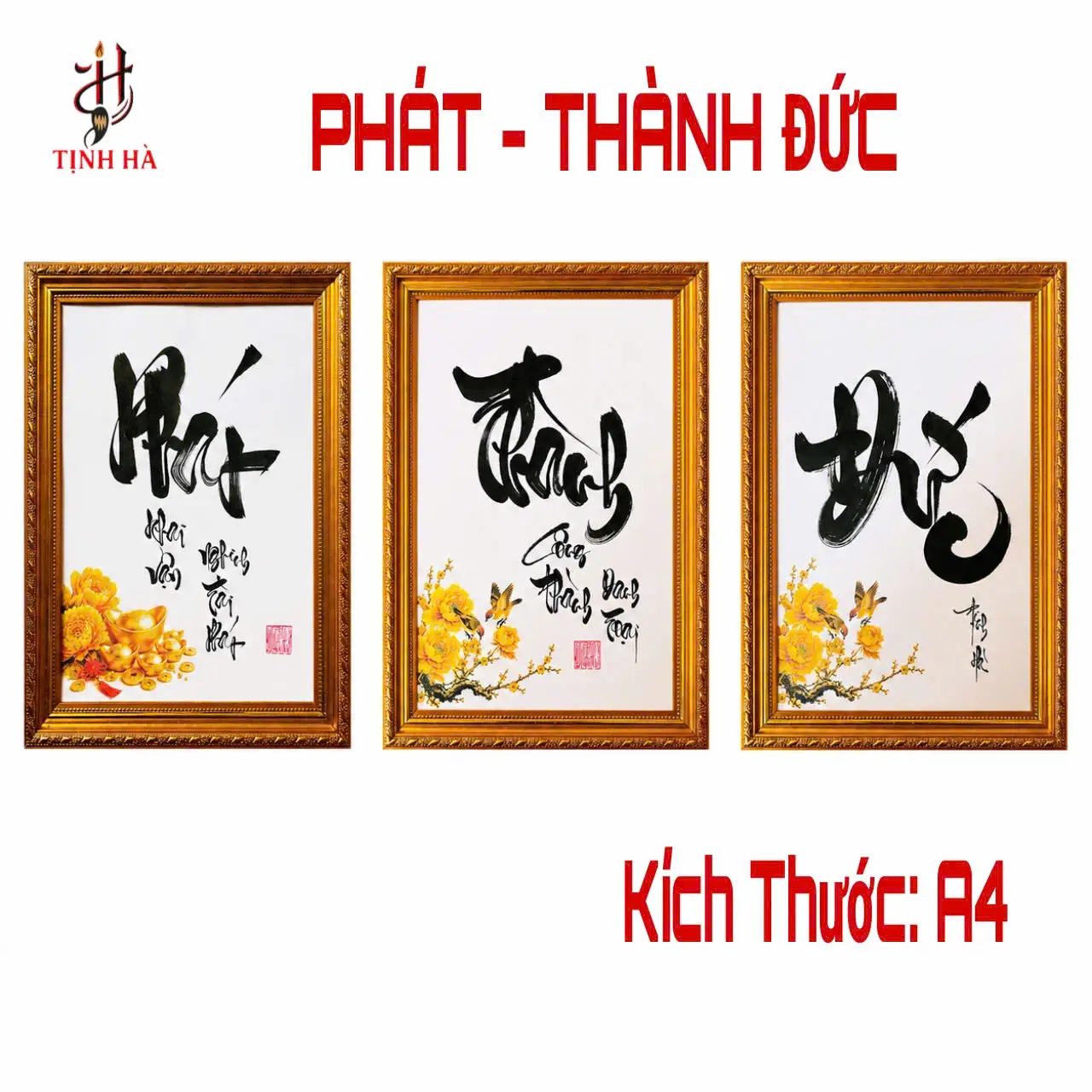 Tranh thư pháp chữ Phát, Thành và Đức khổ A4