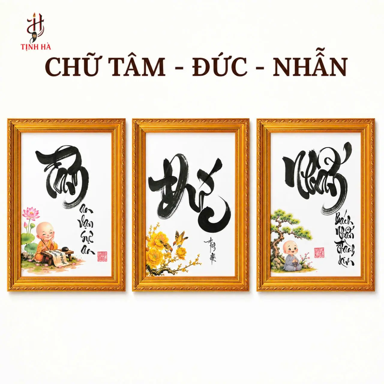 Tranh thư pháp chữ Tâm Đức Nhẫn khổ A4