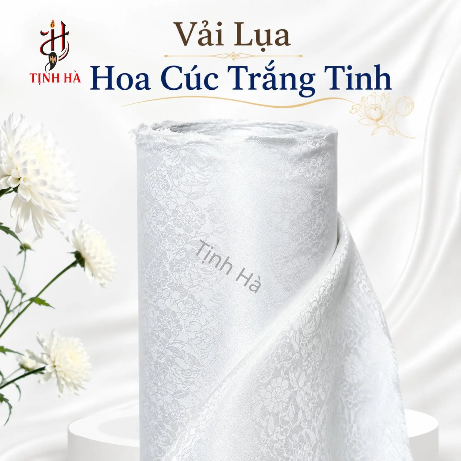 Vải lụa hoa cúc trắng tinh dùng bồi tranh