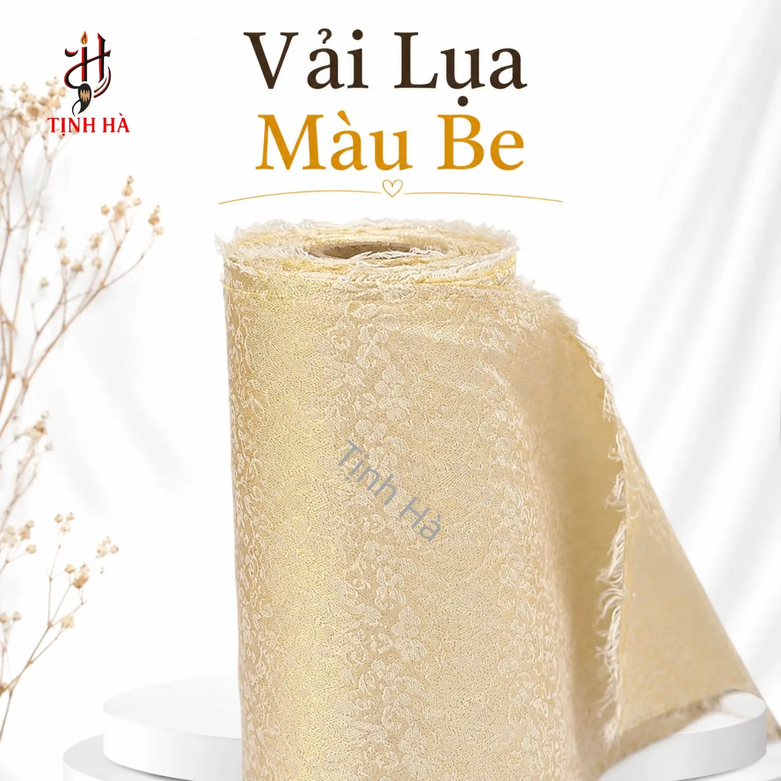Vải lụa bồi tranh màu be sẵn keo nhiệt