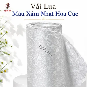 Vải lụa bồi tranh màu xám nhạt hoa cúc