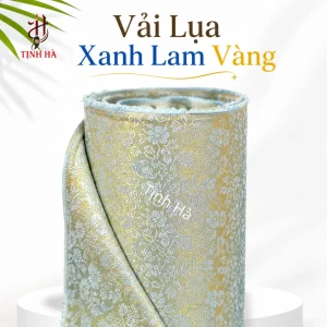 Vải lụa bồi tranh xanh lam vàng hoa văn